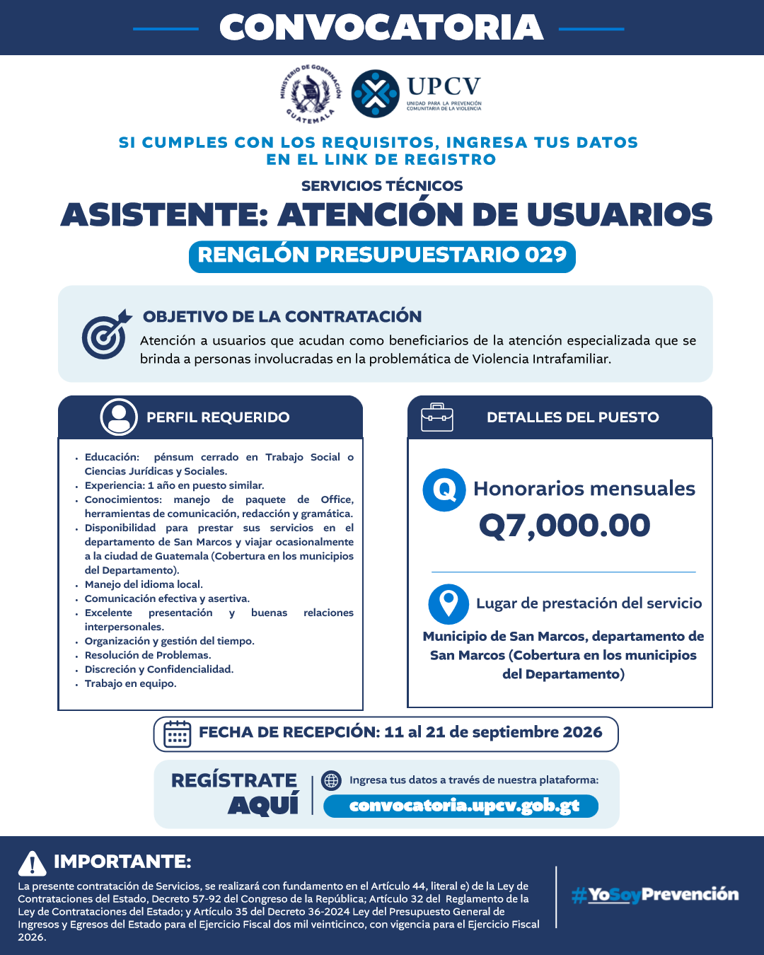 Asistente: Atención de Usuarios - San Marcos, San Marcos